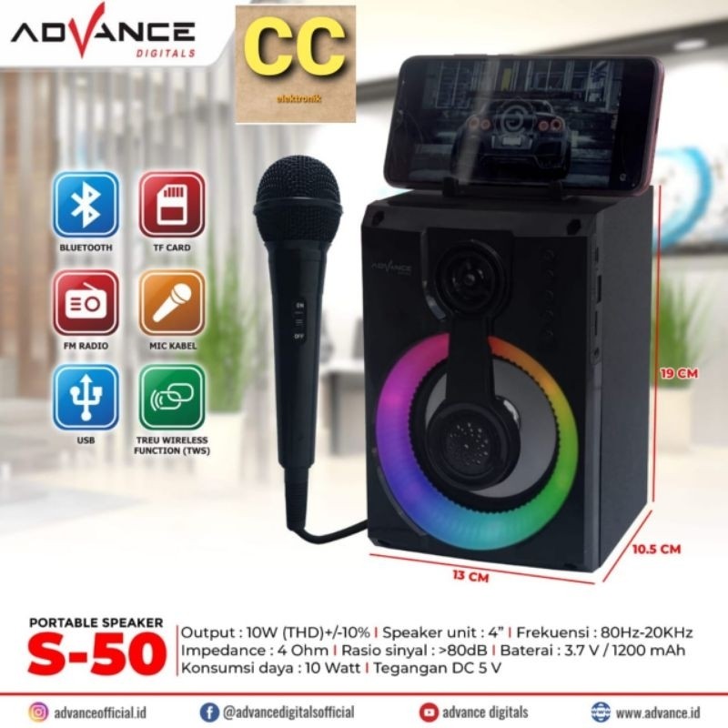 ADVANCE PORTABLE SPEAKER BLUETOOTH S-50 SPEAKER ADVANCE S 50 GARANSI RESMI Terlaris