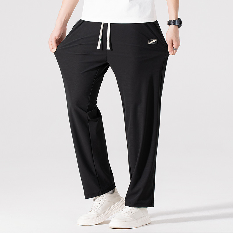 DISAI Celana Pria Panjang Kotak-kotak Kecil Ice Silk Fabric Keren Bernapas Elastisitas Pants 9026B