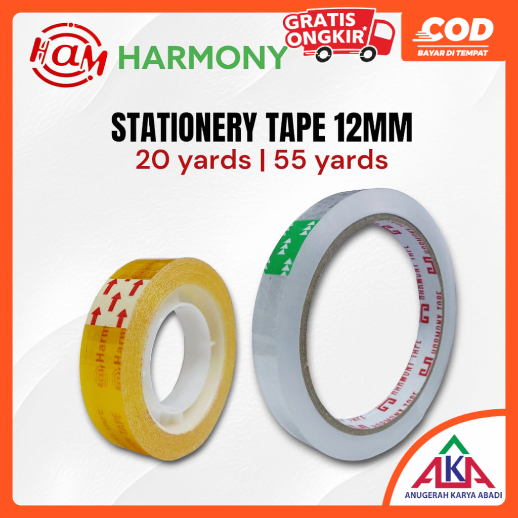 

HARMONY Isolasi / Selotip / Stationery Tape 12mm 1/2 Inch 20 / 55 Yard Besar Kecil Clear Kuning