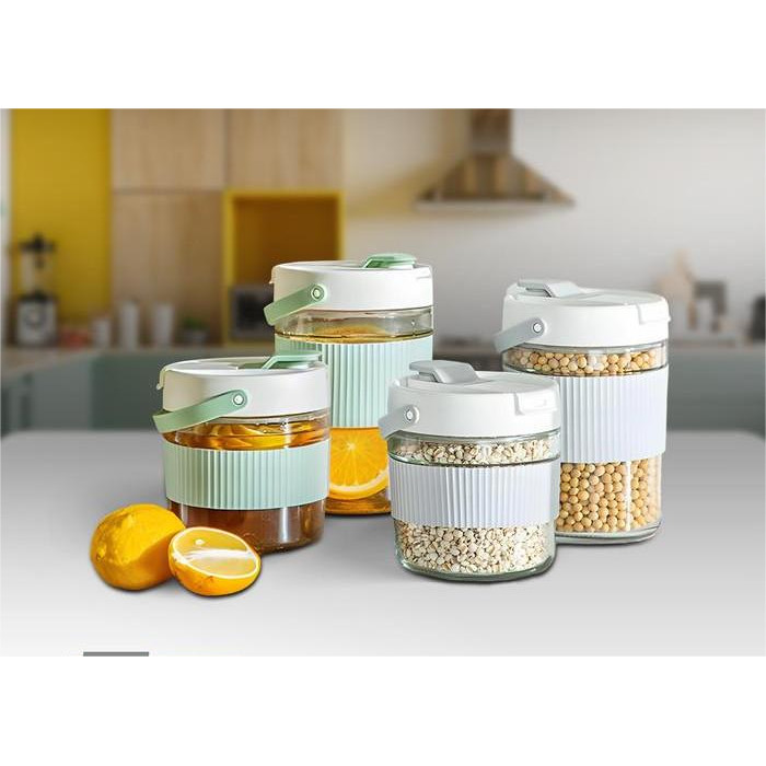 Toples Kaca Kopi Biji-bijian Fermentasi Acar Double Open Glass Sealed Lid Pickle Jar with Handle