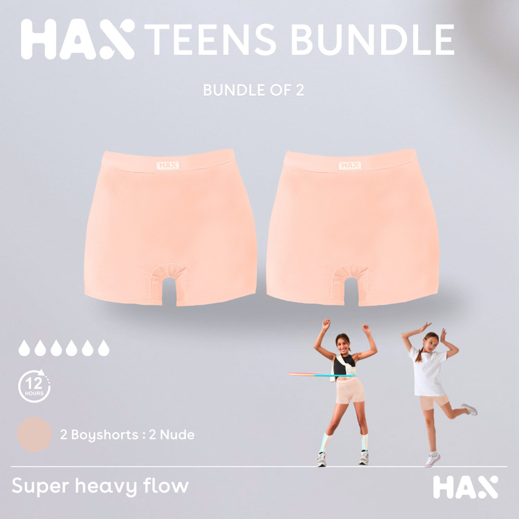 BUNDLE HAX 2 - 2 Teens Period Panty - Heavy Duty Boyshort / Celana Menstruasi