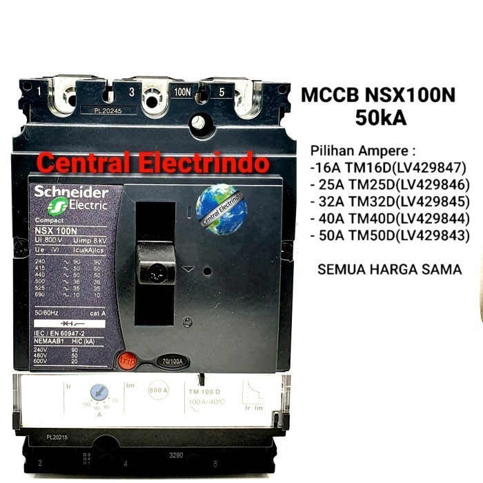 MCCB NSX100N 3p16A,25A,32A,40A,50A Schneider. - 16A