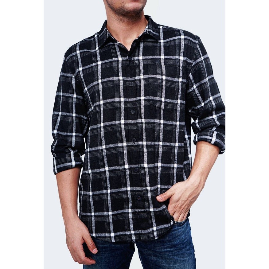 Bombboogie Kemeja Pria Flanel Moses Black Grey 24823B5BG