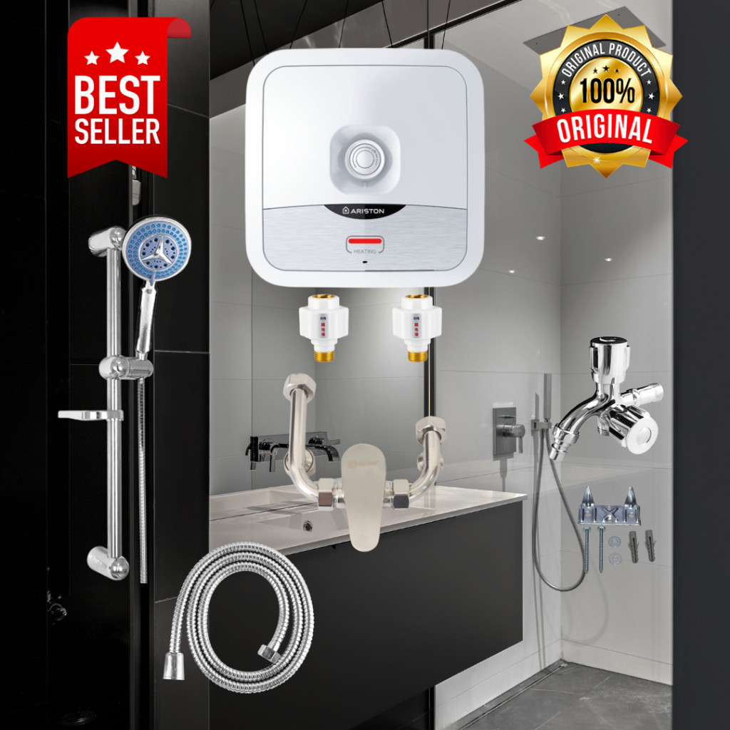 Paket Komplit Water Heater Pemanas Air Kamar Mandi Ariston 15 Liter Tinggal Pasang