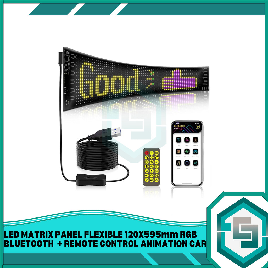 LED MATRIX PANEL FLEXIBLE 120X595mm RGB BLUETOOTH  + REMOTE CONTROL ANIMATION CAR