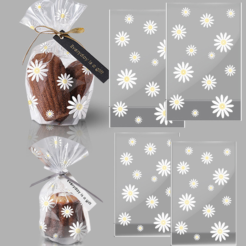 

25/50PCS Daisy Plastic Biscuit Bags Cookies Candy Packaging Transparent Bag for Wedding Birthday Party Baking DIY Wrapping