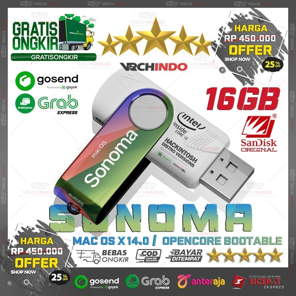 Mac OS X 14.0 - MacOS SONOMA | Hackintosh for Laptop / PC Komputer Dekstop | Bootable Installer USB 