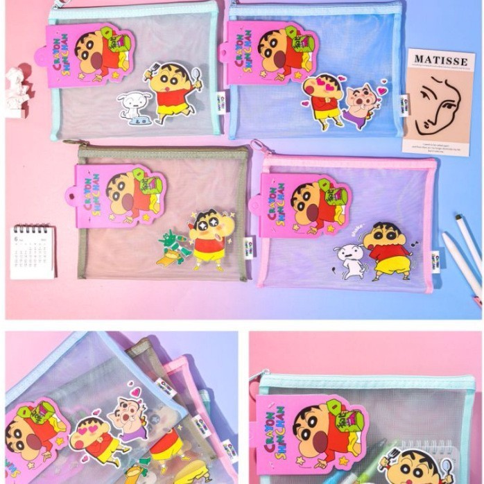 

Tempat Pensil Karakter Nailong Shinchan Zipper Bag Tempat Alat Tulis Pouch Jaring Transparan A5