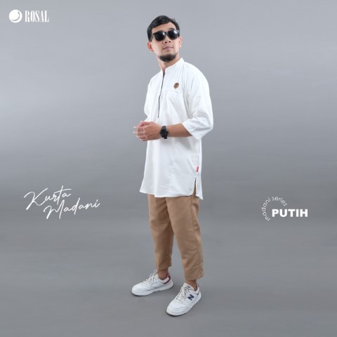 ▶︎PROMO ♥︎ LEBARAN◀︎ Kemeja Koko Kurta Madani Rosal - Putih, XXL