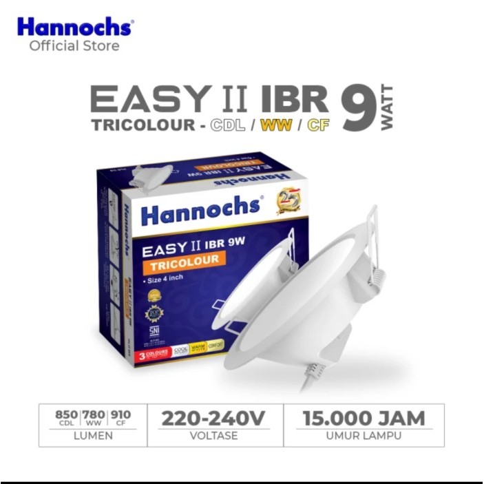 Hannochs Easy 9w IBR TRC / Lampu Downlight Led 4 Inch Bulat 3 Warna