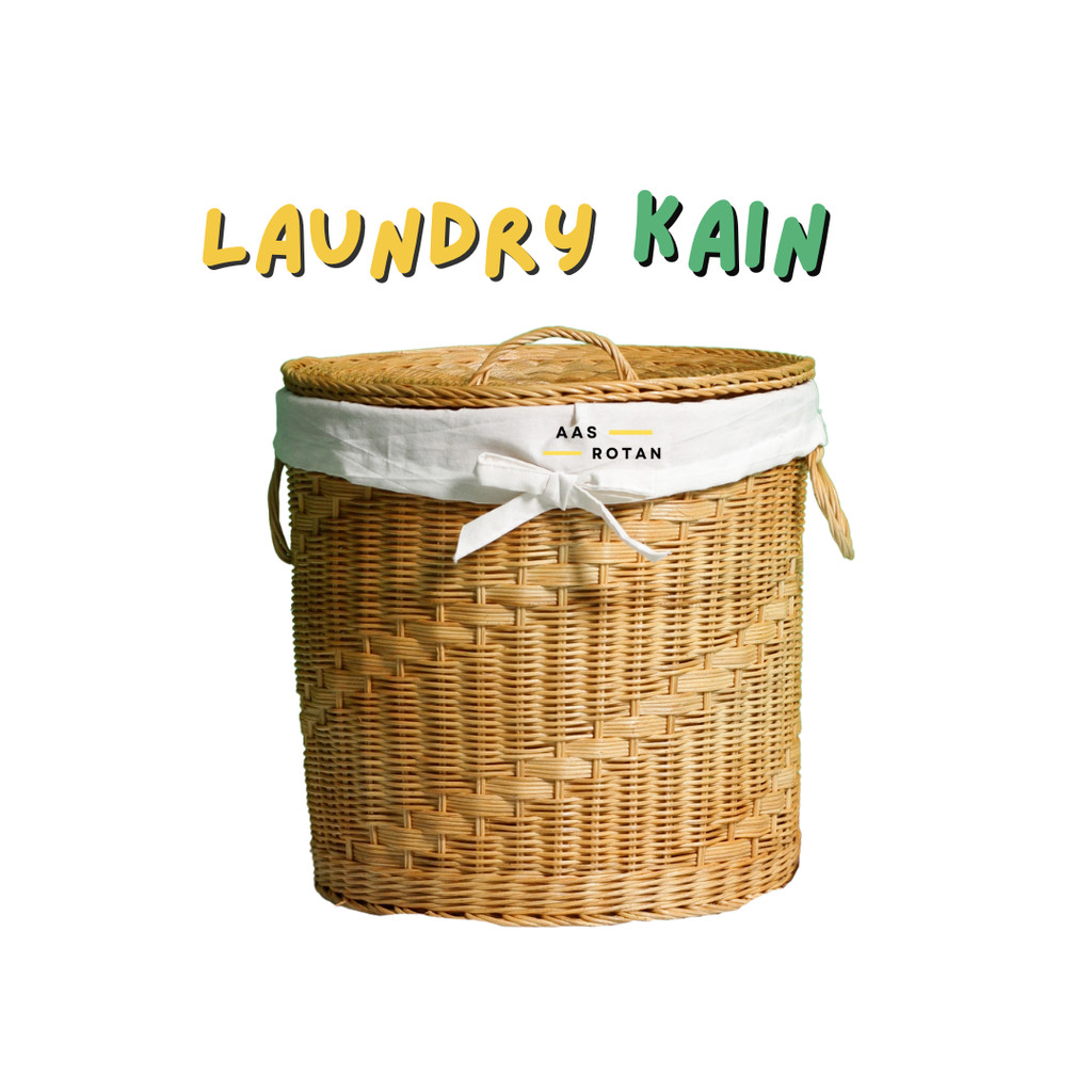 Keranjang Baju Kotor Dengan Tutup / Keranjang Laundry Rotan Dan Kain Serbaguna Anyaman Rotan Asli
