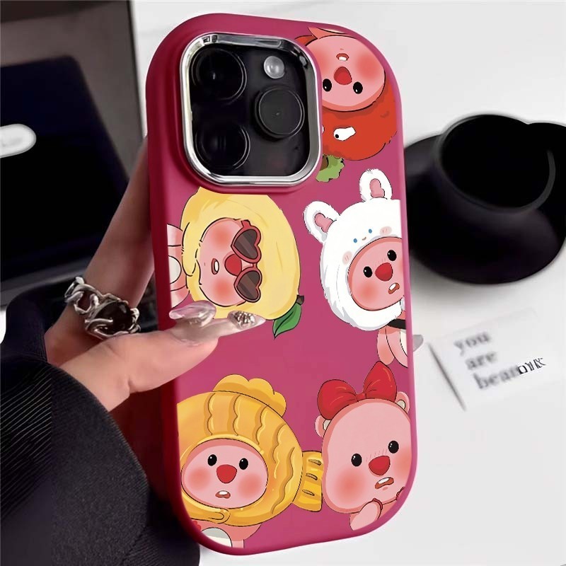 Silikon Unik Pink Loopy Cute Case Kartun Case Aesthetic Iphone Cewek-casing Mewah Square Edgecasing 