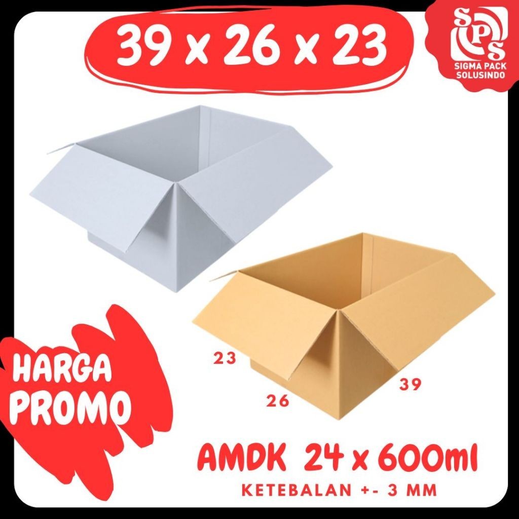 

Kardus AMDK 39x26x23 600 ml Isi 24 Kardus Packing BOX PACKING Karton Box Dus Air Minum Botol MEDIAPACK