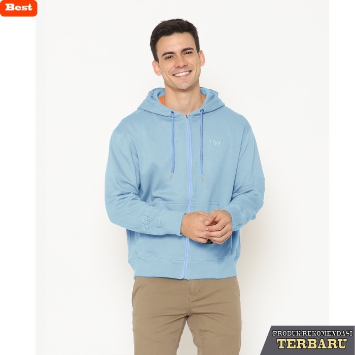 hoodie pria keren Cottonology Hoodie Pria Zipper Biru Mint - XXL