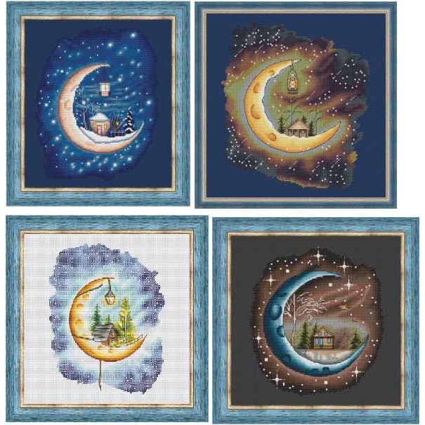 

Cross Stitch Kit Heart shaped The house on the moon 28ct 32ct 14ct Metallic fabric Cloth hand Embroidery Material Kit