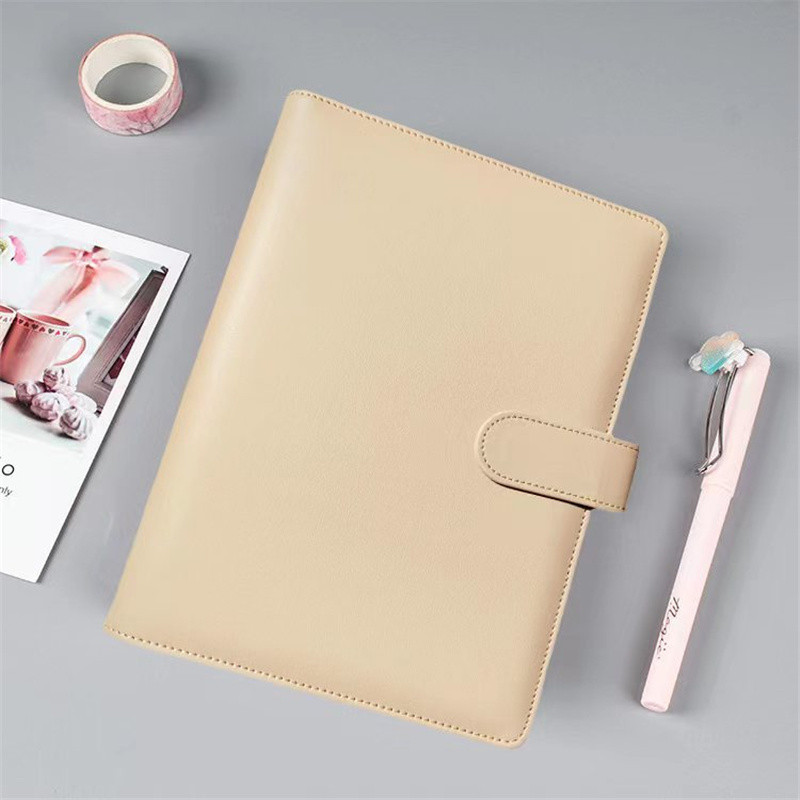 

New Beiges Dark Green Blue A5 A6 6 Ring Binder PU Clip-on Notebook Leather Loose Leaf Notebook Kawaii Stationery Only Cover