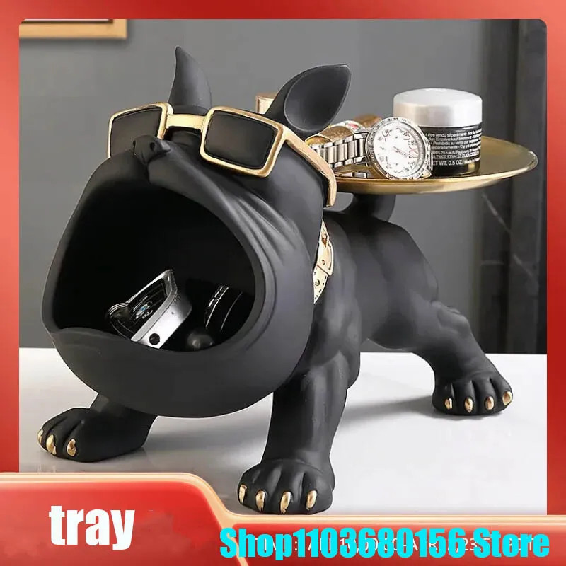 

Light Luxury Trendy Resin Bulldog Storage Accessories Entrance Door Key Tray Candy Tray Nordic Style Home Decoration Gifts