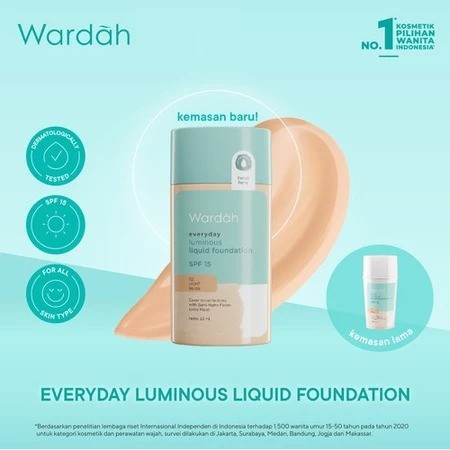 Wardah Everyday Luminous Liquid Foundation Alas Bedak Cair Dengan Hasil Matte Natural SPF 15 Wardah 