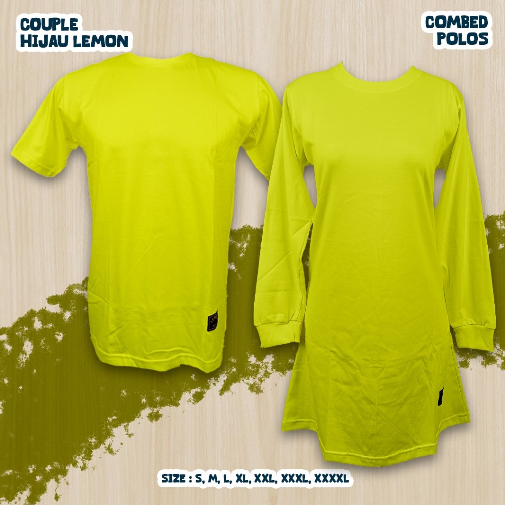 [New Year Sale] S-XXXL Kaos Polos Oblong Tunik Muslimah Hijau Lemon Seragam Olahraga/Reuni/Senam/San