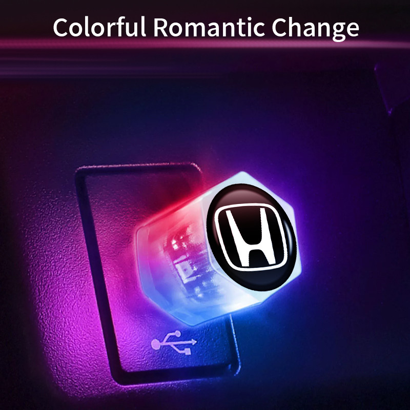 Car Logo USB Ambient Light Console LED Romantic Light USB Dust Cover For Honda Civic Fit Accord Odys
