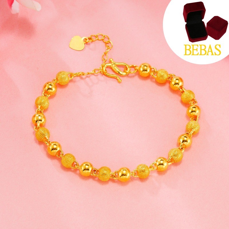 24K Bulat Manik-manik Dot Gelang Au999 Transfer Manik-manik Semoga Sukses Emas Gelang