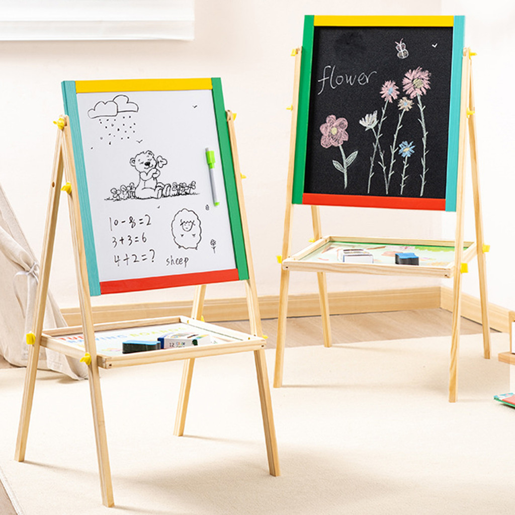 

Drawing Writing Chalk Board Adjustables School Kids Wooden Easel Stand Double Sided Kids Standing Easel For Preschool Kids