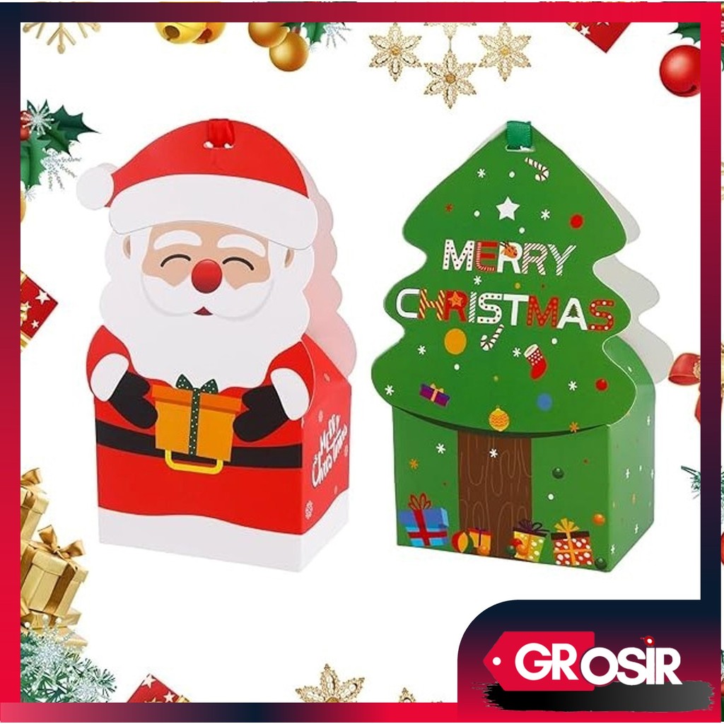 

Grosir - 6463 Goodie Bag Motif Natal / Kotak Hampers Tentengan Xmas / Box Coklat Permen Natal / Gift Box Unik Natal Motif Tentengan
