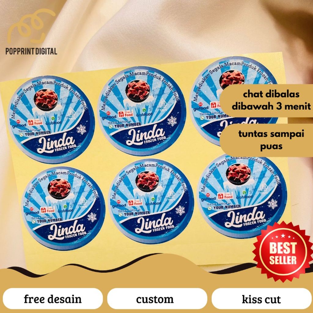 

PopPrints 9-15 Sticker Cetak Label Frozen Food Makanan Beku Bulat Chromo Stiker Custom Nama Brand