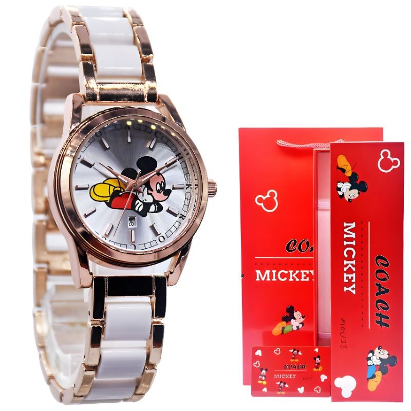 Premium Super - Jam Tangan Fashion Wanita Coach Mickey Mouse Model Rantai Elegan Free Box Dan Paper 