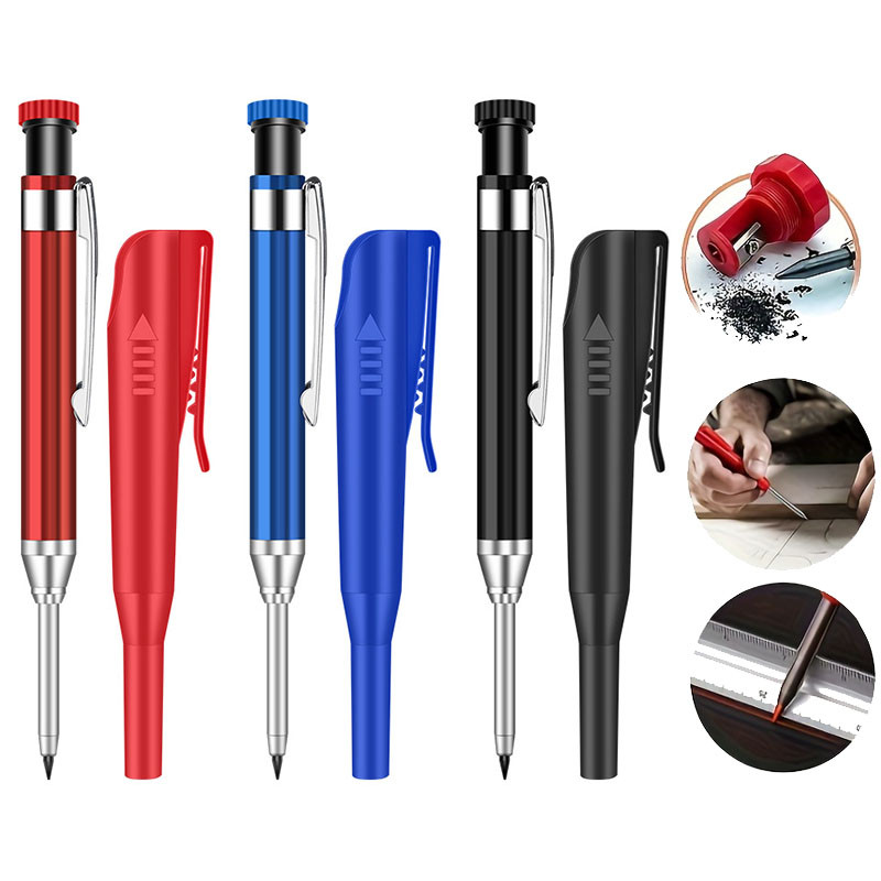 

2.8mm Metal Solid Carpenter Mechanical Pencil With Holder Deep Hole Mechanical Marker Stand Pocket Clip Pencil Tool Woodworker