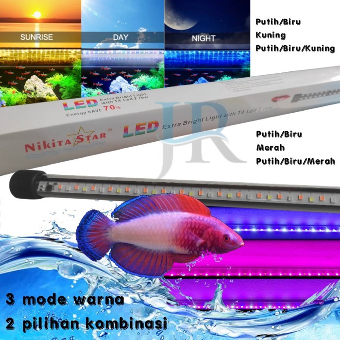 Lampu LED aquarium celup 3 mode warna Nikita Star 20 30 40 50 60 cm - PutihBiruMerah, NS-S200