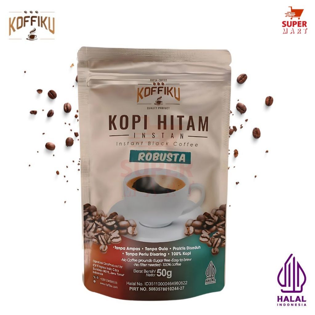 

Supermart SurabayaKopi Instan KOFFIKU Instan Black Coffee - Robusta - Hazelnut latte - Kopi Susu 50gr 15gr - SS
