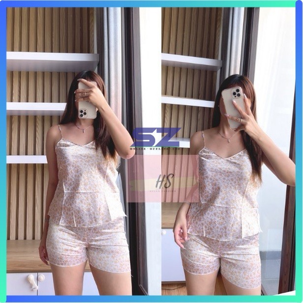 STELAN SEXY SATIN IMPORT SET SATIN TANPA LENGAN PIYAMA SATIN TALI 1