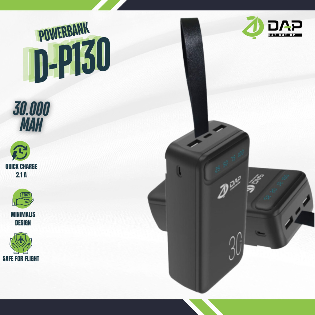 PowerBank DAP 30.000mAh D-P130 2.4A Dual Input Port Type C & Micro USB . Fast Charging . Original - 