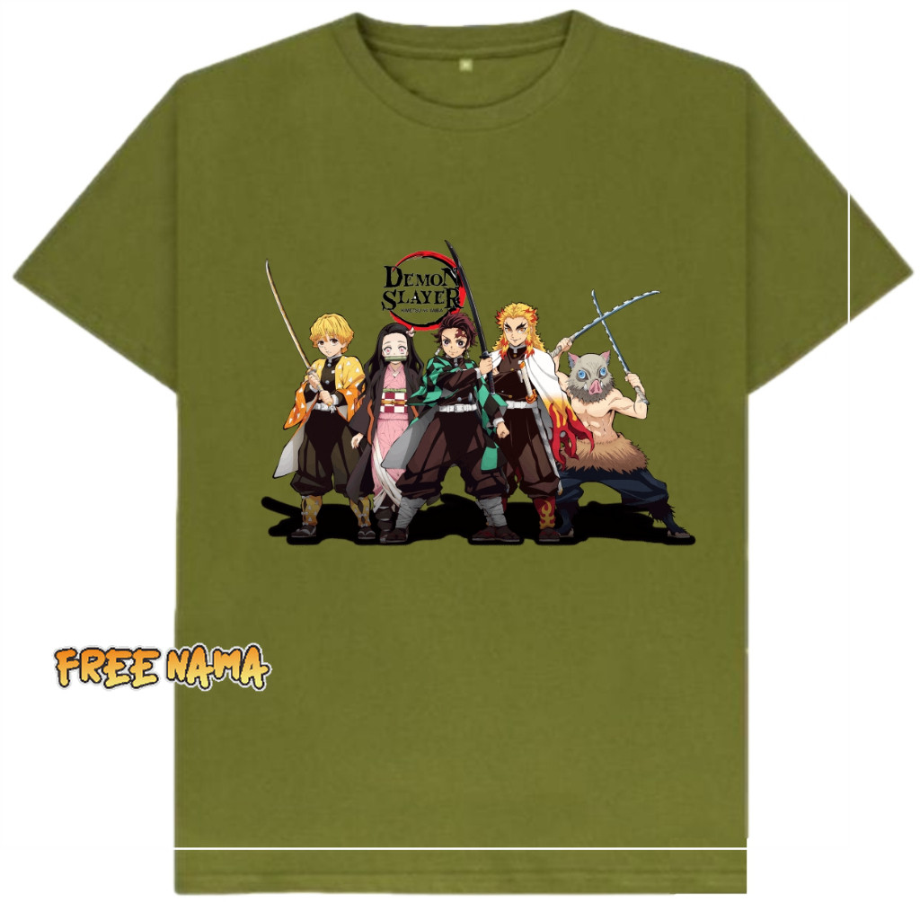 Baju Kaos Anak Demon Slayer Combed Laki Laki dan Perempuan Usia1-10 Tahun Warna H-Army