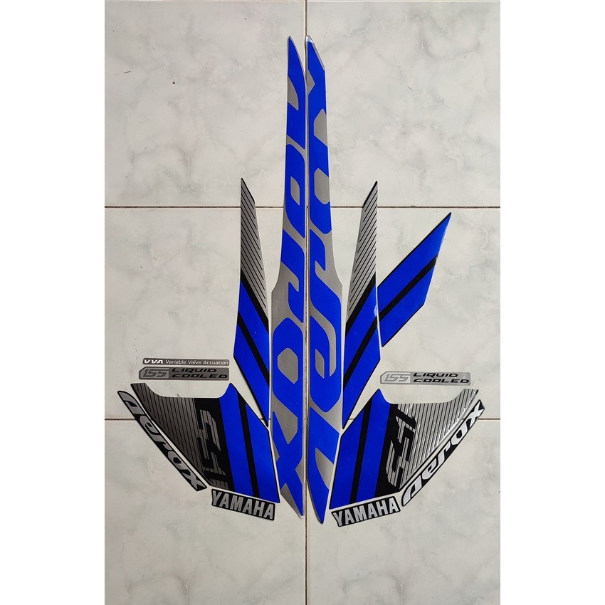 STIKER STRIPING & LIS BODY MOTOR AEROX 2018 BIRU BODY FULL HITAM