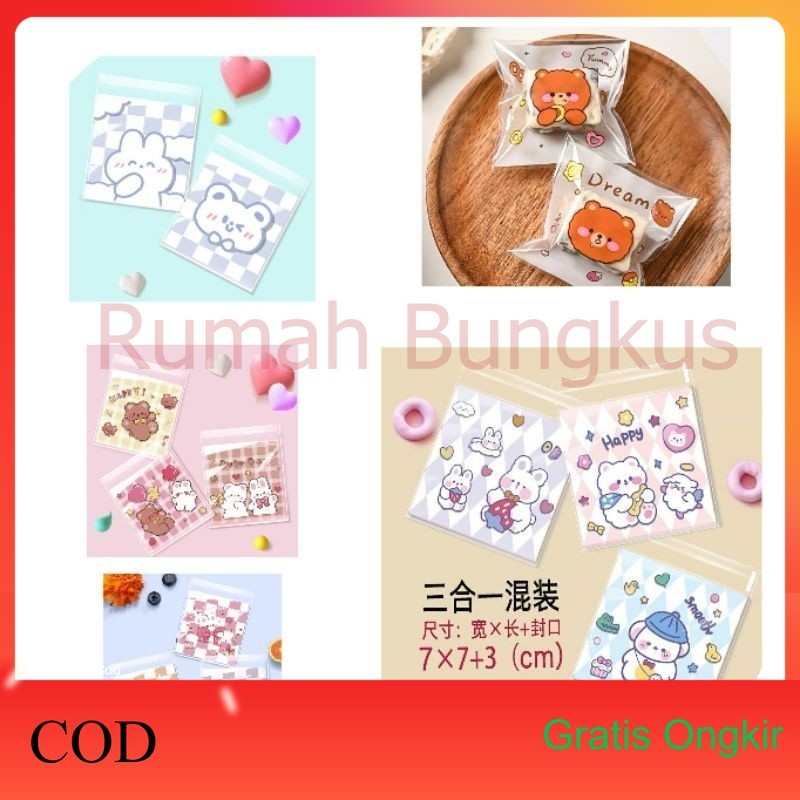 

(Rumahbungkus) Plastikcookies Opp Dengan Lem Ukuran 7x7+3cm Packing Snack Cookies Atau Candy Byk Motiv