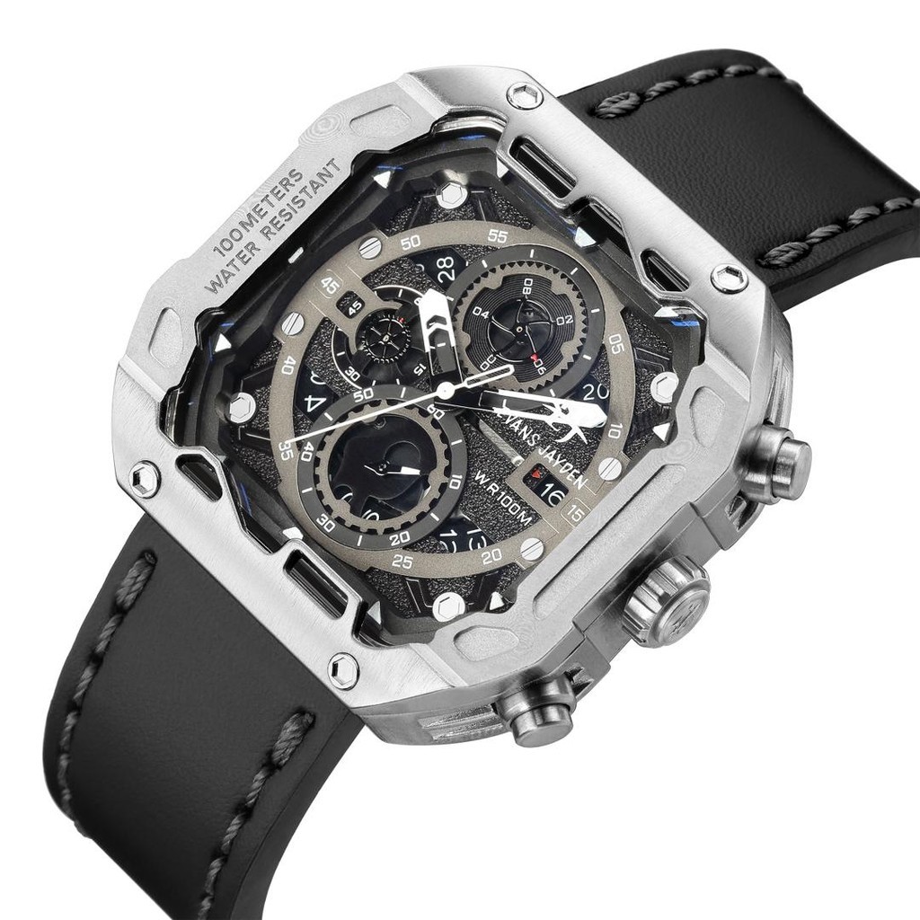 Jam tangan  Evans Jayden Jam Tangan Pria 9596 Kulit Kaca Sapphire Chronograph Water Resistant 10 ATM