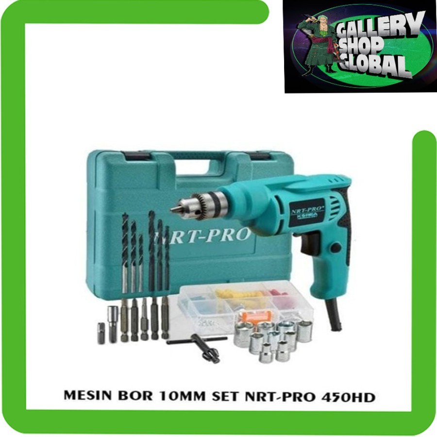 Mesin Bor Tangan Listrik 10mm Set Mata Bor Komplit Nrt Pro 450 HD Set