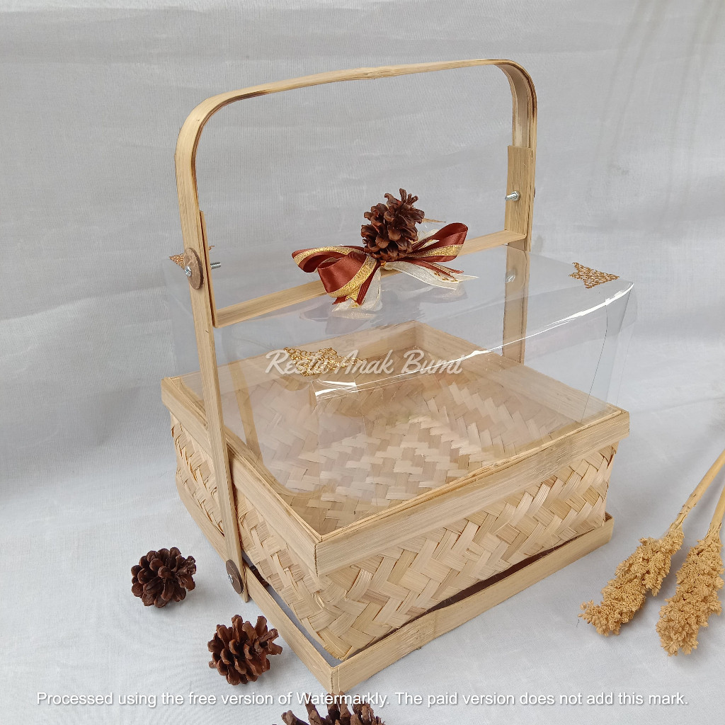 NEW PRODUCT Besek Mika Tinggi Tenteng Pita Ukiran Emas| box keranjang bambu box hantaran | tempat wa