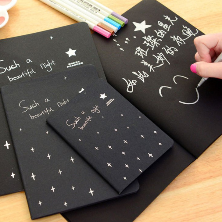 

MAOMAO Buku Tulis Warna Hitam Isi 28 Lembar Buku Catatan Kertas Hitam Ukuran A6 A5 B5 Black Paper Plain Notebook DIY Scrapbook Agenda Foto Diary Kreatif