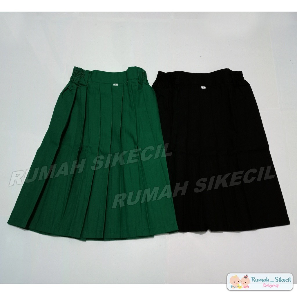 GARNESHOP  ROK PENDEK Sekolah SD Rok Rempel Perempuan Seragam Sekolah SD MI Warna Hijau Hitam