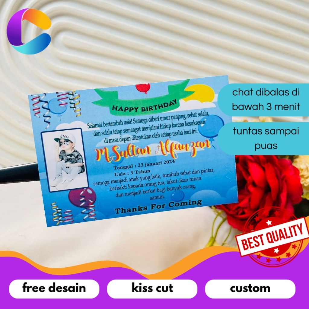 

Cetak INC Cetak Sticker Ulang Tahun Anak Custom Chromo Persegi Stiker Label Hampers Ultah Birthday