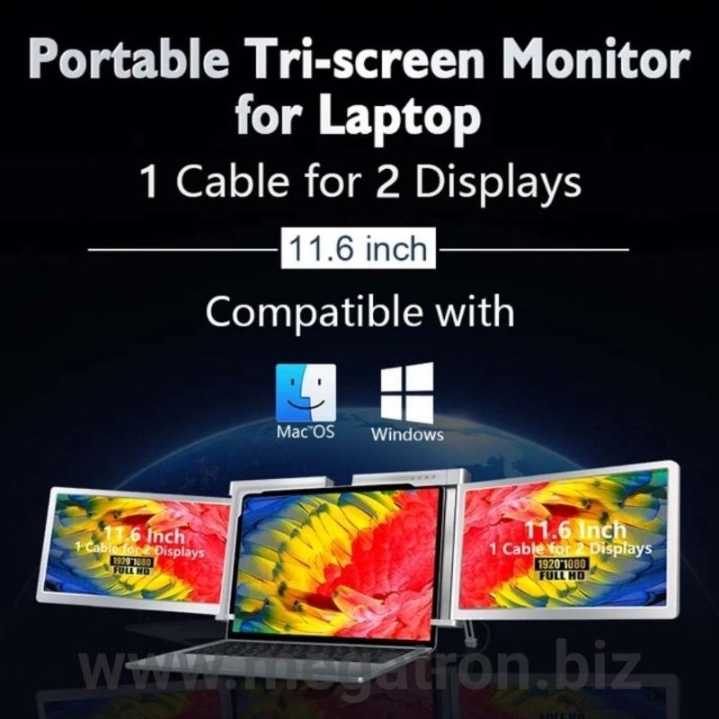 Portable Triple Screen Monitor 11.6 inch untuk Laptop 13-16.5 inch (support Windows & MacBook)