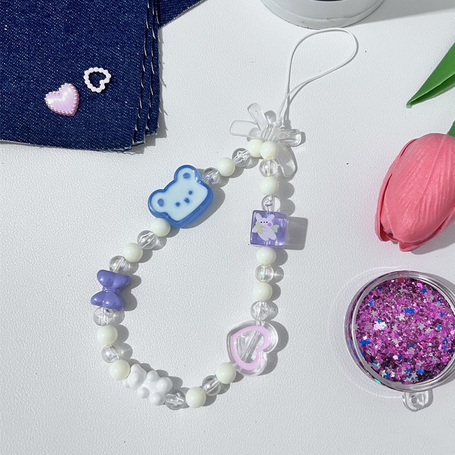 MissConnie-Adsori Beruang Kecil Gadis Cantik Versatil DIY Creative Beaded Phone Chain Phone Case Dec