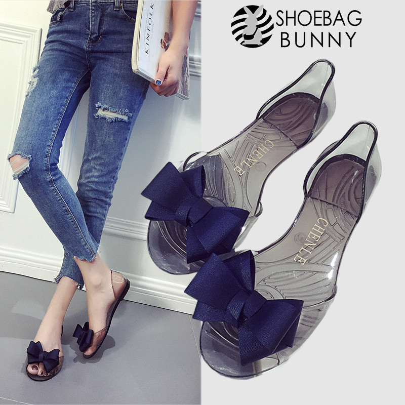 Ready Cod Sepatu Jelly Kaca Wanita Flat Jelly Shoes Korea Flatshoes Kaca Jelly Bunga Transparan Sepa