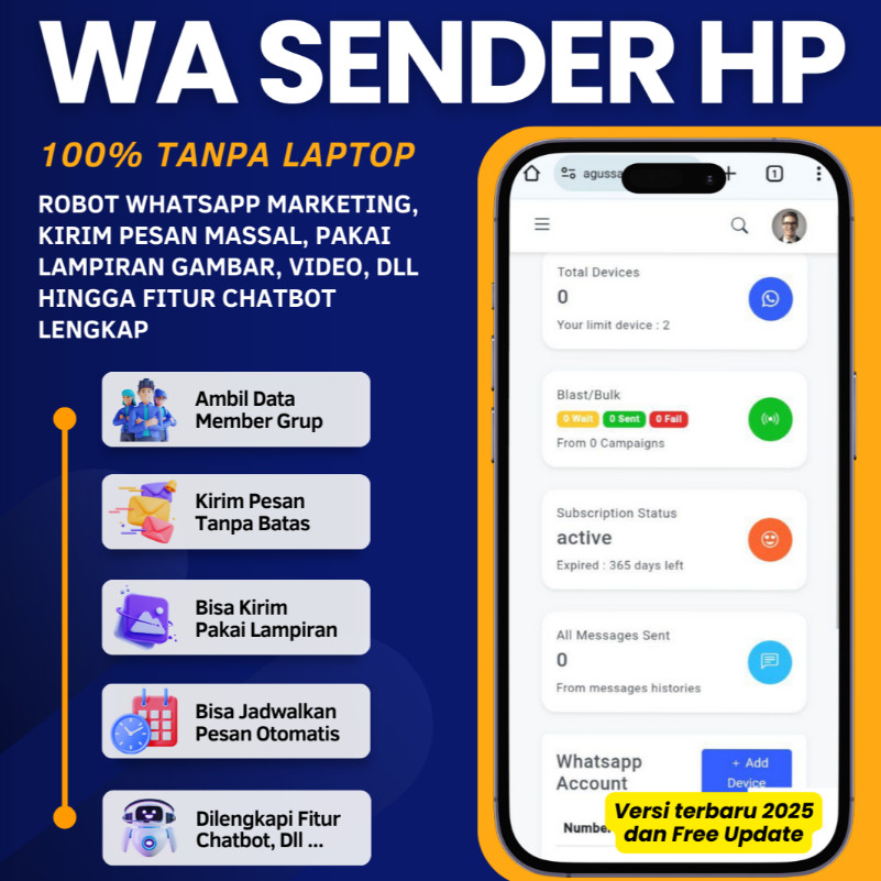 WA Sender Blast PRO HP ( Android / iOS bisa ) ( WA Biasa / Business bisa ) Buat Gateway bisa juga