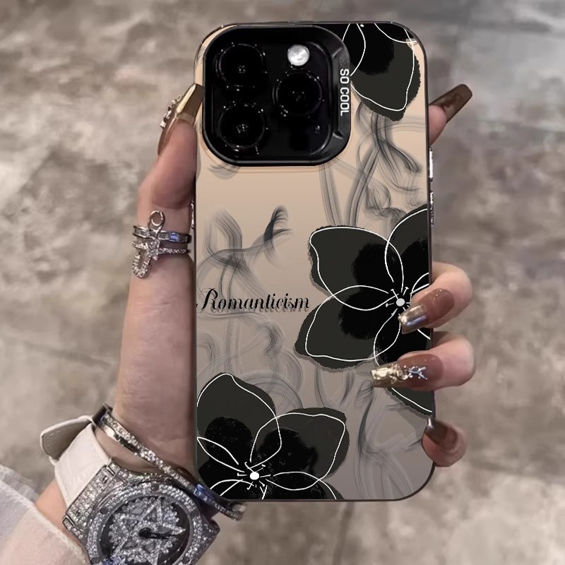Nudesign Bunga Teh Emas Hitam Sesuai untuk phone case OPPO a16 aesthetic a18 premium a5s one piece a