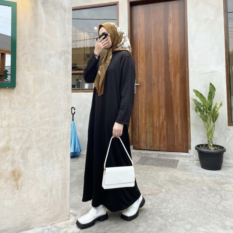 INNER DRESS lengan panjang murah bahan spandek dan jersey premium jumbo manset polos gamis hitam inn