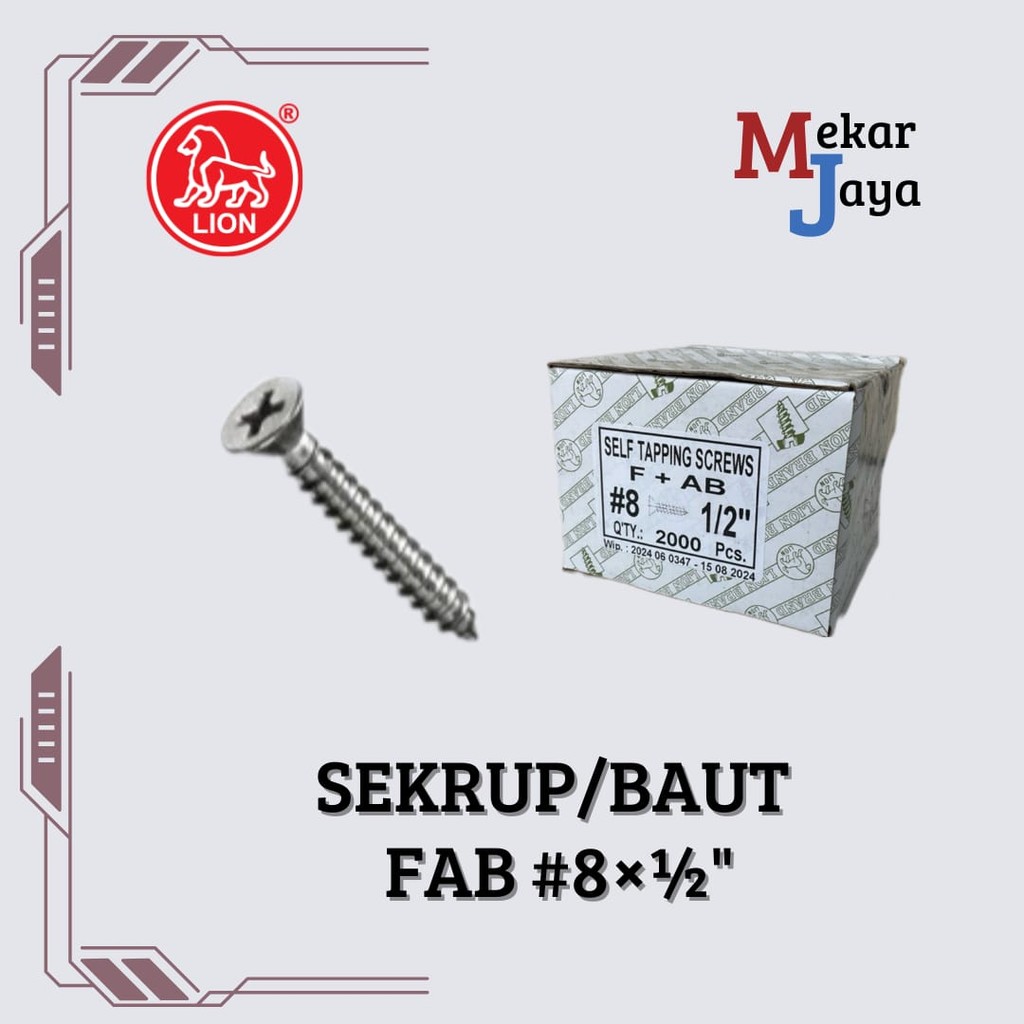 

BAUT/SEKRUP KEPALA RATA FAB #8X1/2" ISI 2000 PCS
